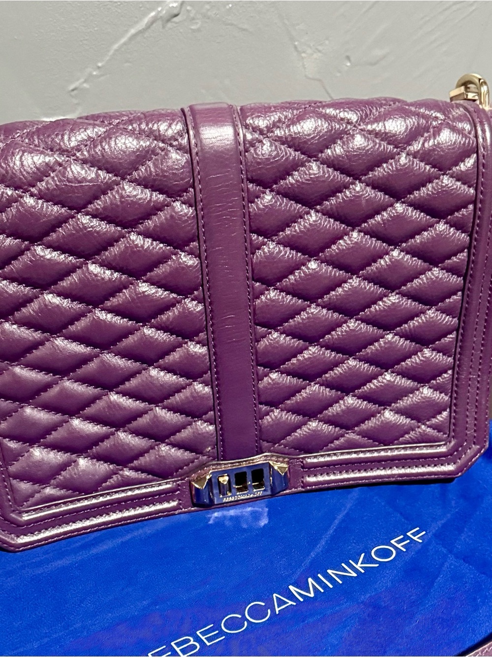 Rebecca Minkoff Quilted Shoulder Bag in Deep Purple with Gold Hardware